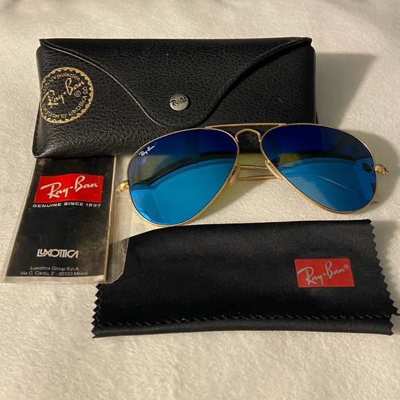 Ray-Ban Accessories - Ray-Ban Blue Mirror Lense with Gold Frame Aviator Sunglasses
